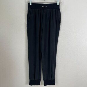 NEW L'Agence Womens Small Black Silk Jogger Pants Pull On Lightweight